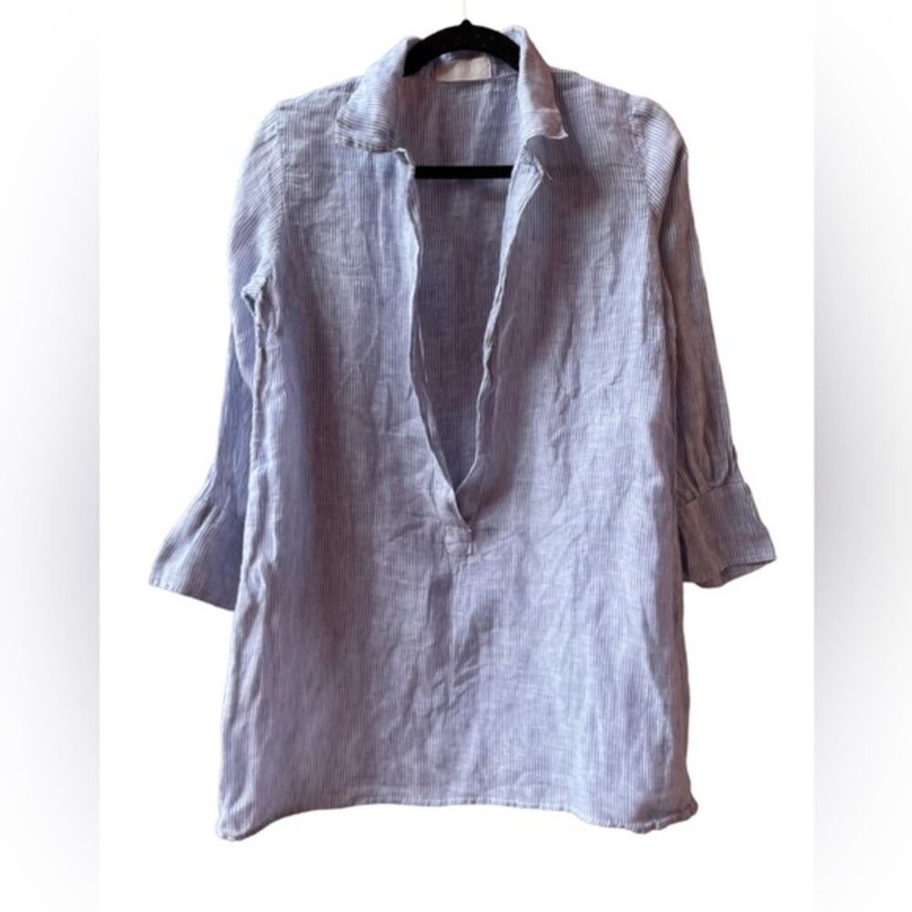 CP Shades Teton (No Pockets) Linen Tunic Blue Stripe Size XS